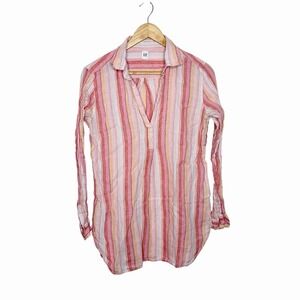 Gap Linen Shirt Pink Striped Womens M Nautical Preppy Fisherman Coastal Beachy
